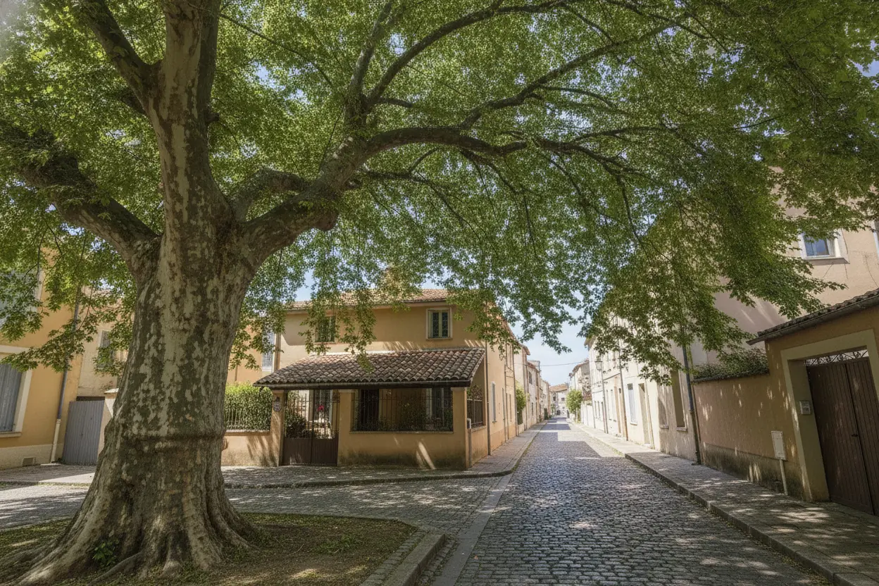 Platane du Centre ancien de Perpignan après taille douce et éclaircie du houppier