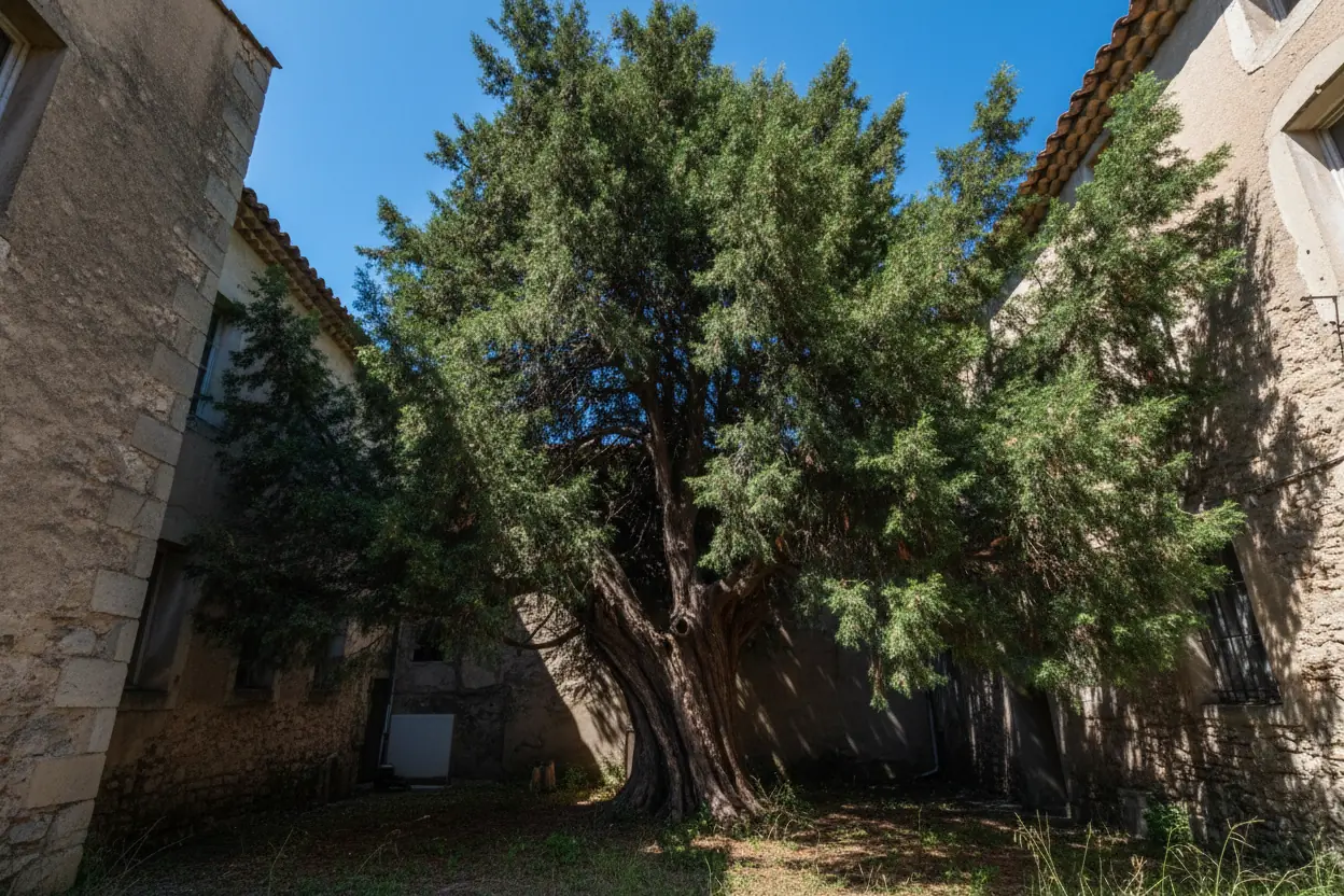 Cèdre imposant dans un jardin clos avant démontage à Perpignan