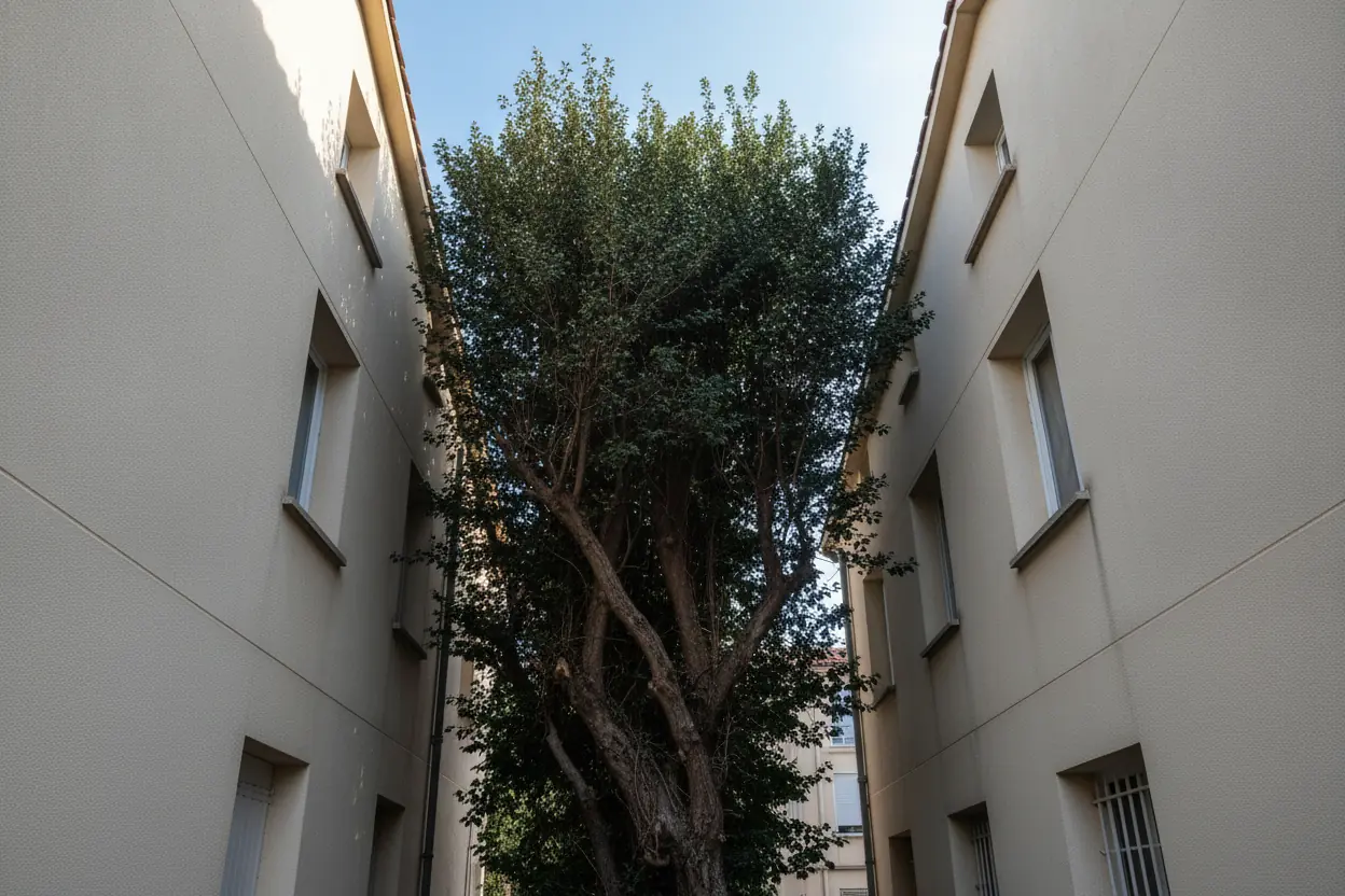 Toiture dégagée après démontage sécurisé des branches du platane