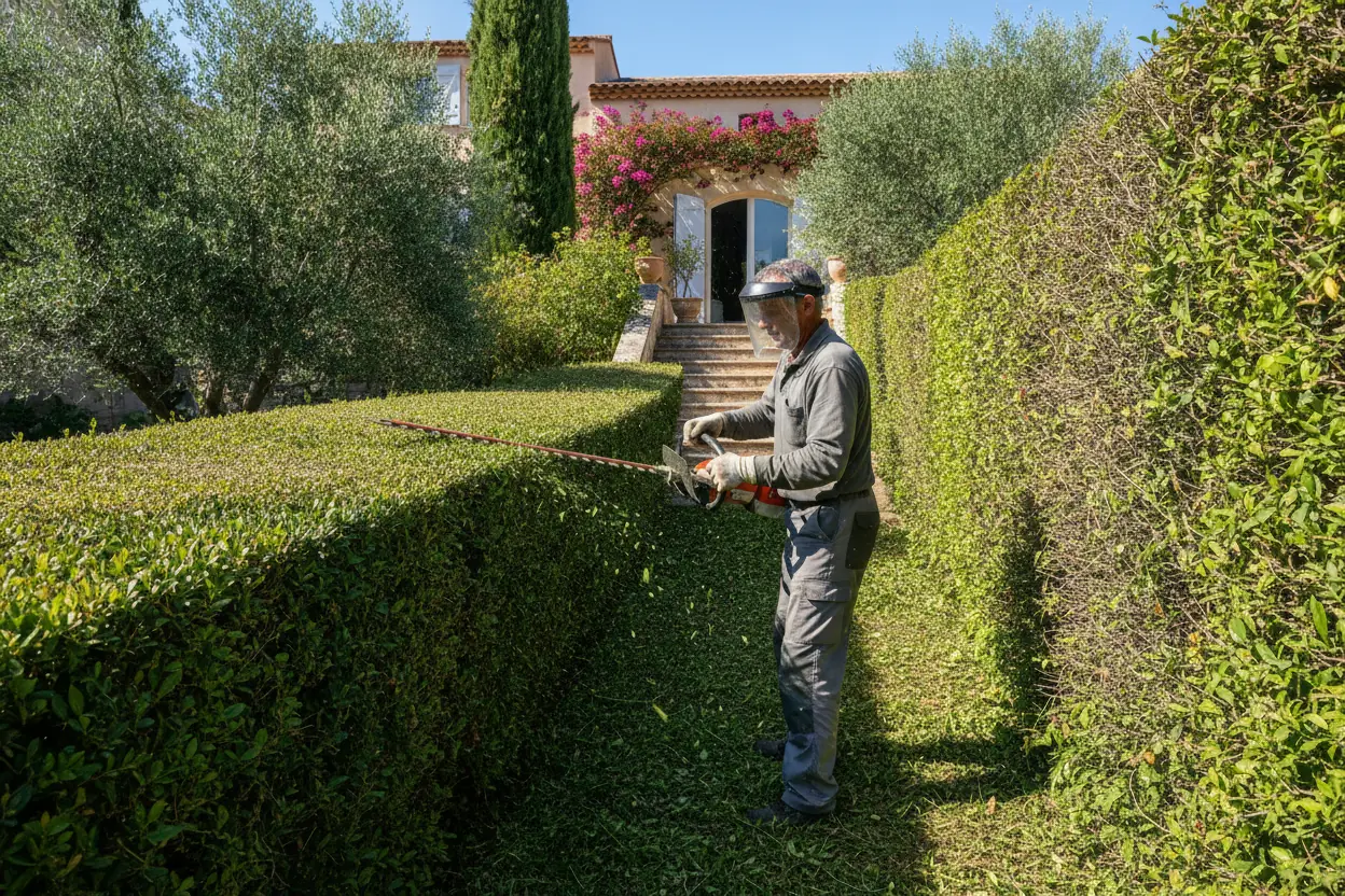 Taille de haie de séparation entre deux jardins à Saleilles